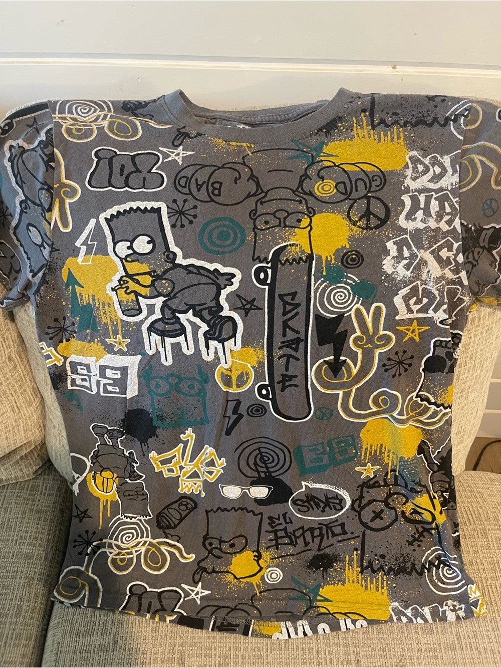 The Simpsons Bart Graffiti All Over Print Graphic Tee Men’s Medium Y2K